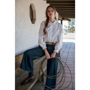 234. White Cotton Ruffle Button Down